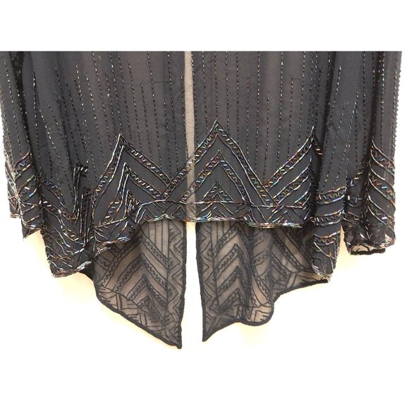 Vintage 2X Sheer Beaded Sequin Jacket Art Deco Evening Cocktail Wrap Dark Blue - Picture 6 of 12